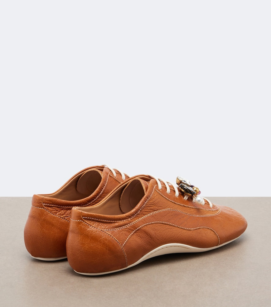 Dries Van Noten Embellished leather sneakers - Brown Low-Top Sneakers