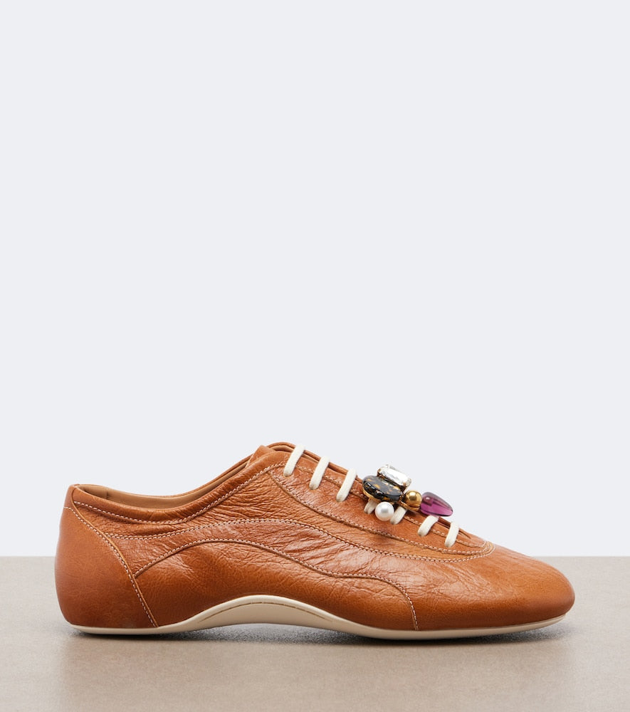 Dries Van Noten Embellished leather sneakers - Brown Low-Top Sneakers