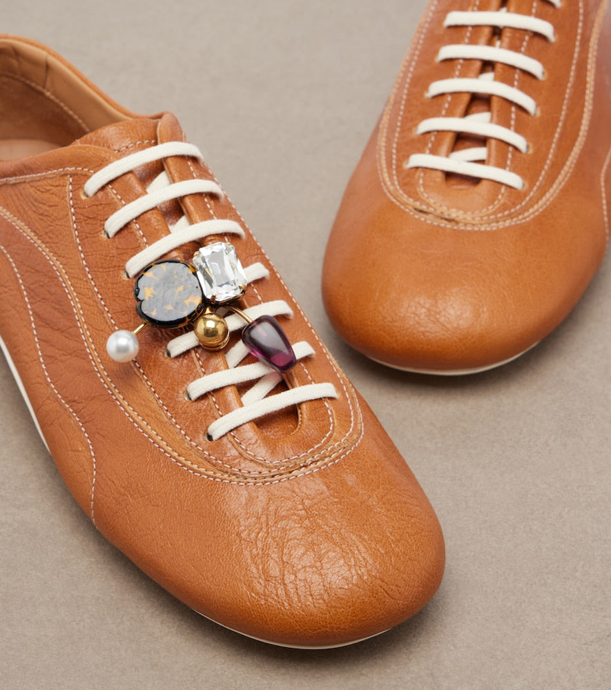 Dries Van Noten Embellished leather sneakers - Brown Low-Top Sneakers