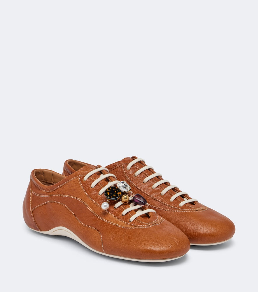 Dries Van Noten Embellished leather sneakers - Brown Low-Top Sneakers