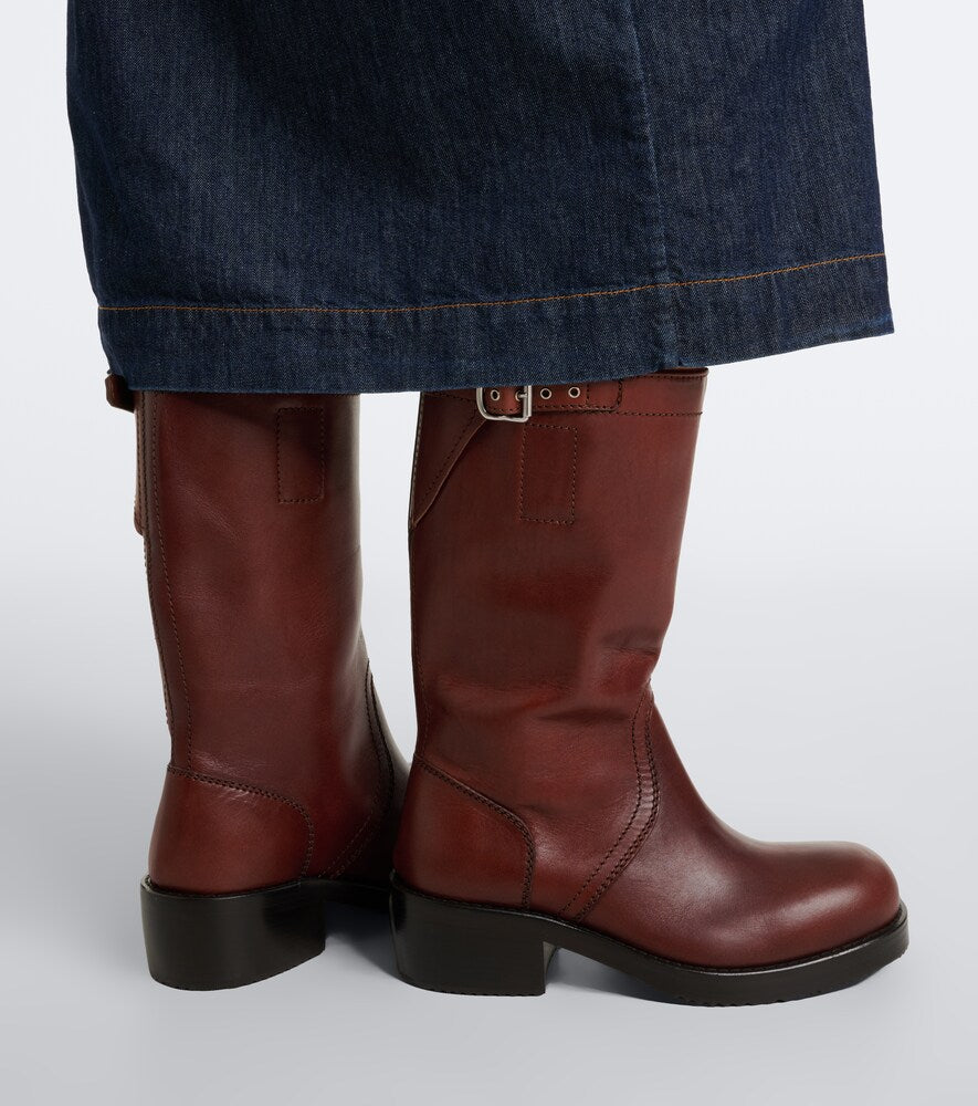 Burgundy Dries Van Noten Leather biker boots - Flat Boots