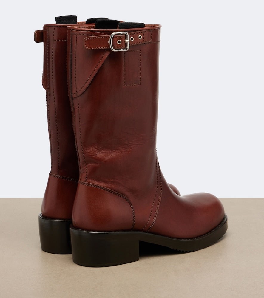 Burgundy Dries Van Noten Leather biker boots - Flat Boots