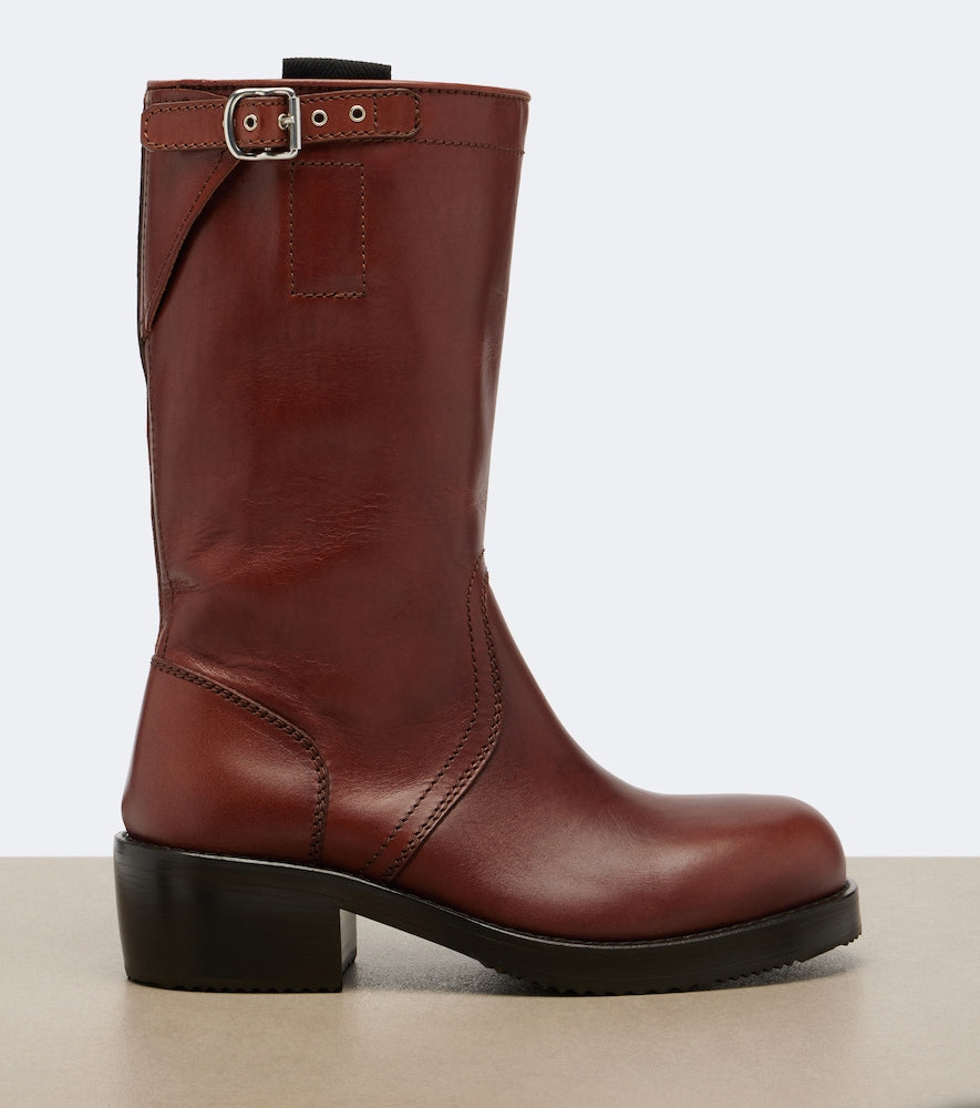 Burgundy Dries Van Noten Leather biker boots - Flat Boots