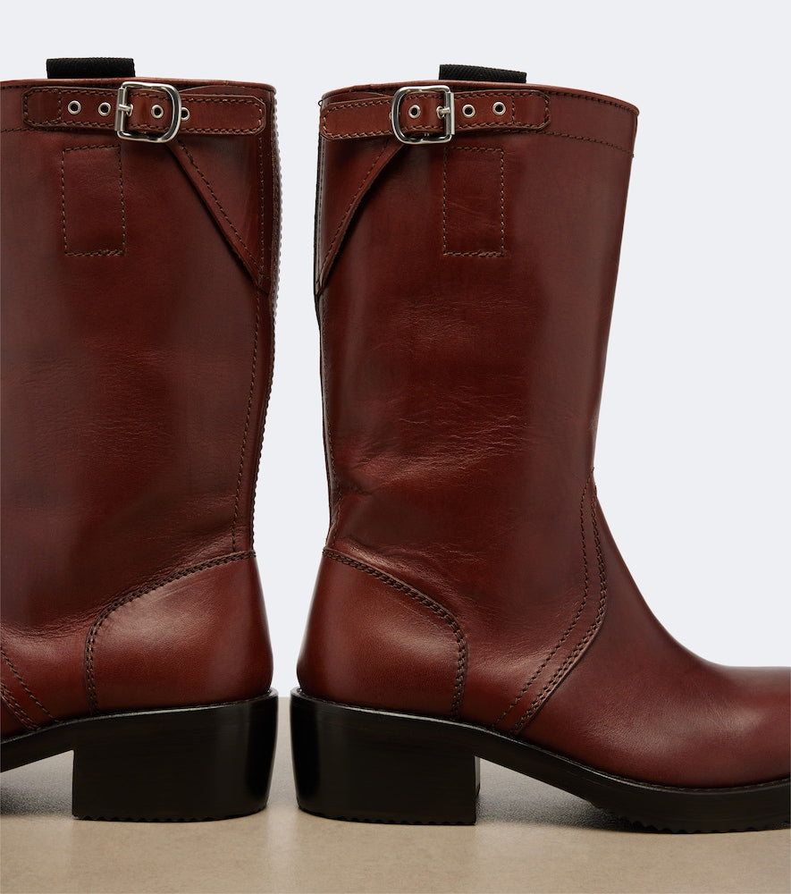 Burgundy Dries Van Noten Leather biker boots - Flat Boots