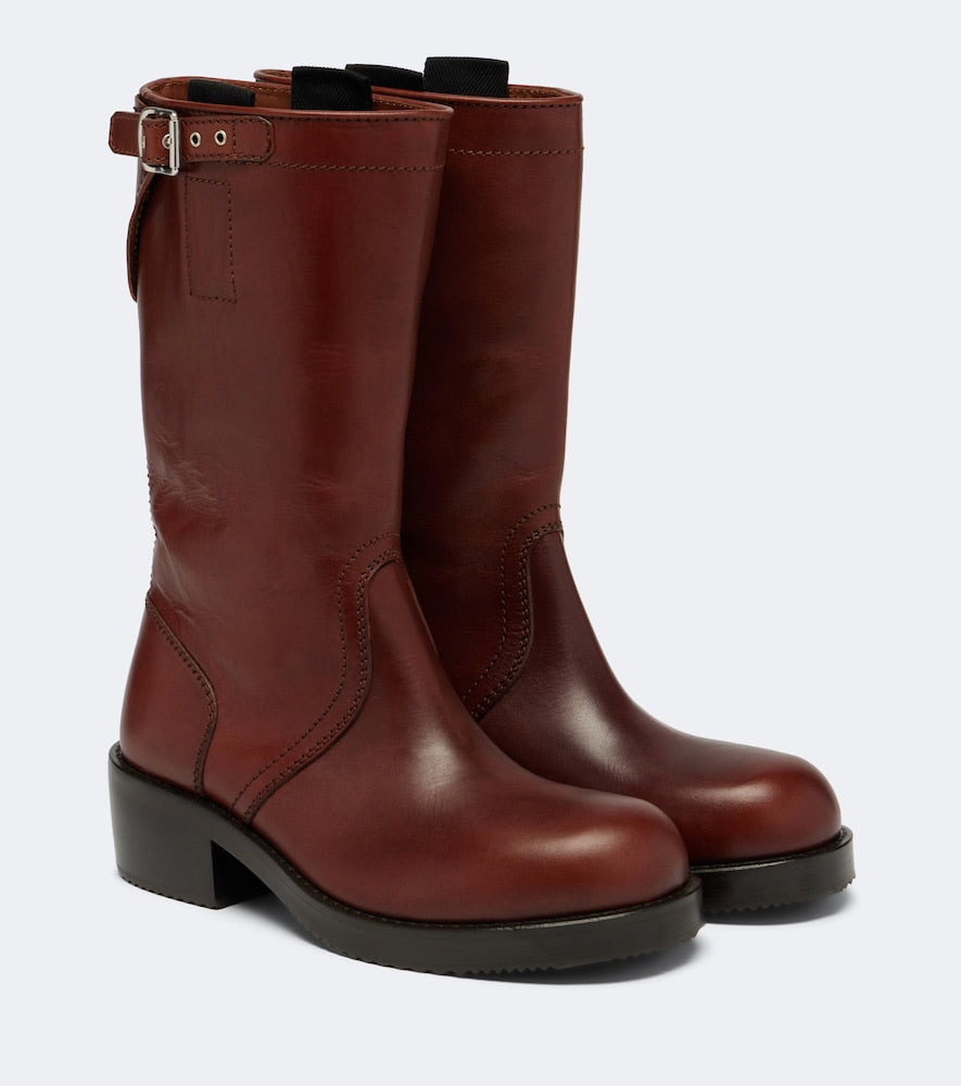 Burgundy Dries Van Noten Leather biker boots - Flat Boots
