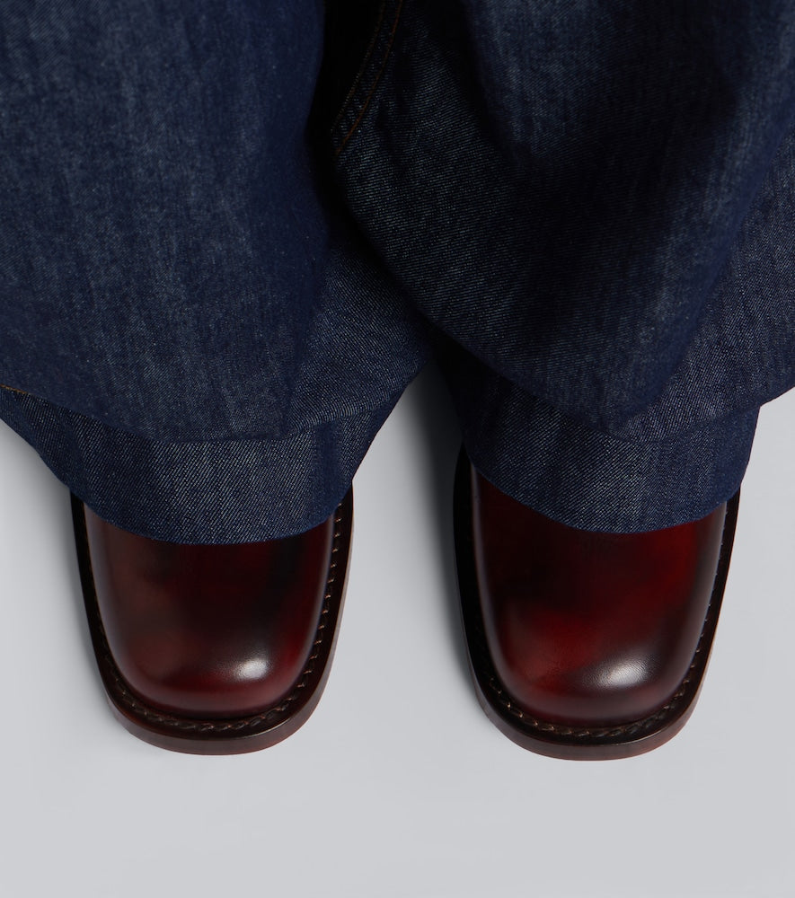 Dries Van Noten Leather biker boots in Burgundy - Mid Heels