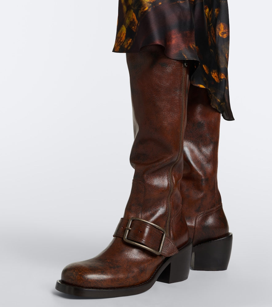 Dries Van Noten Leather over-the-knee boots in Brown - Mid Heel Boots