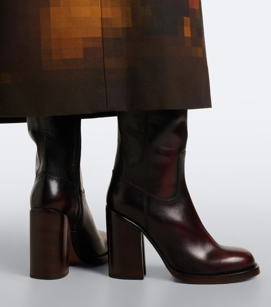 Dries Van Noten Leather over-the-knee boots - Brown Mid Heel Boots
