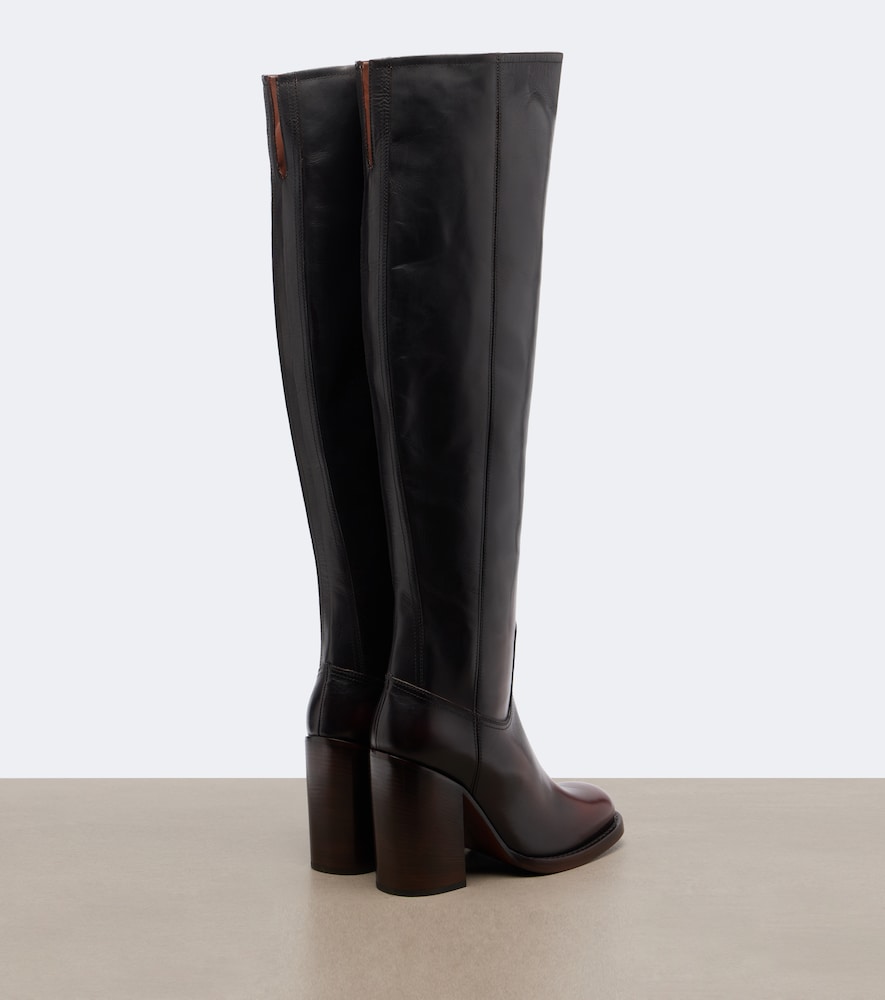 Dries Van Noten Leather over-the-knee boots - Brown Mid Heel Boots