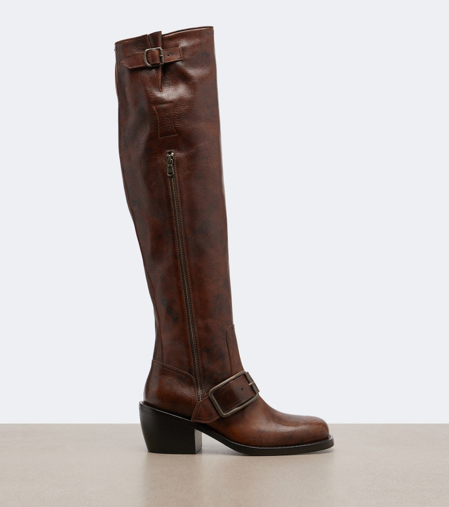 Dries Van Noten Leather over-the-knee boots in Brown - Mid Heel Boots