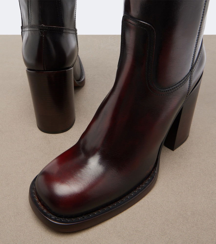 Dries Van Noten Leather over-the-knee boots - Brown Mid Heel Boots