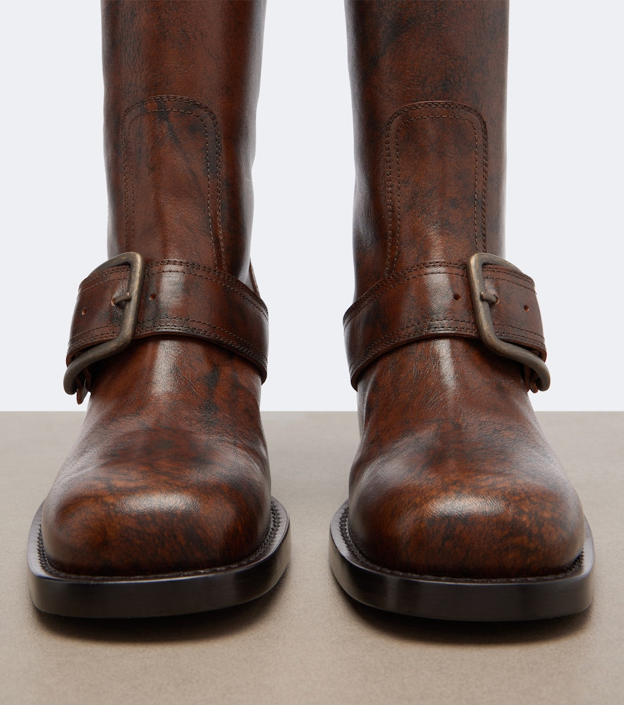 Dries Van Noten Leather over-the-knee boots in Brown - Mid Heel Boots