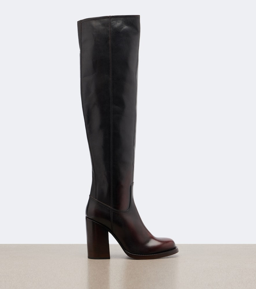 Dries Van Noten Leather over-the-knee boots - Brown Mid Heel Boots