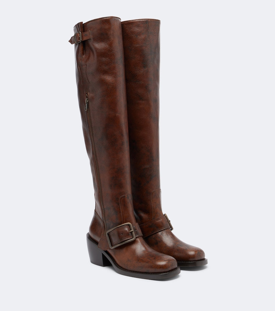 Dries Van Noten Leather over-the-knee boots in Brown - Mid Heel Boots