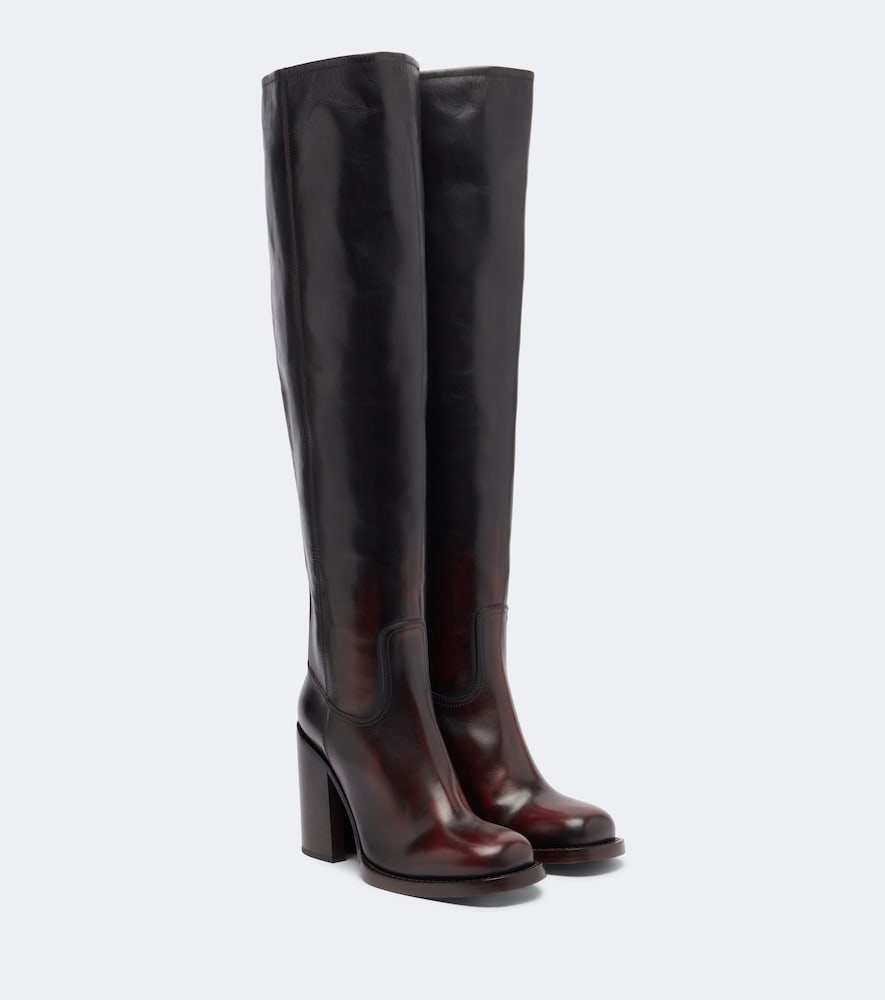 Dries Van Noten Leather over-the-knee boots - Brown Mid Heel Boots