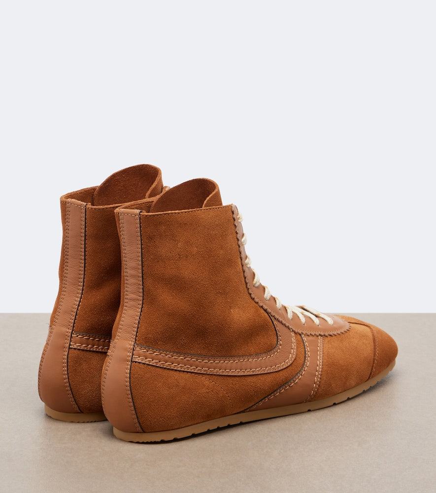 Dries Van Noten Leather-trimmed suede high-top sneakers - Brown High Top Sneakers