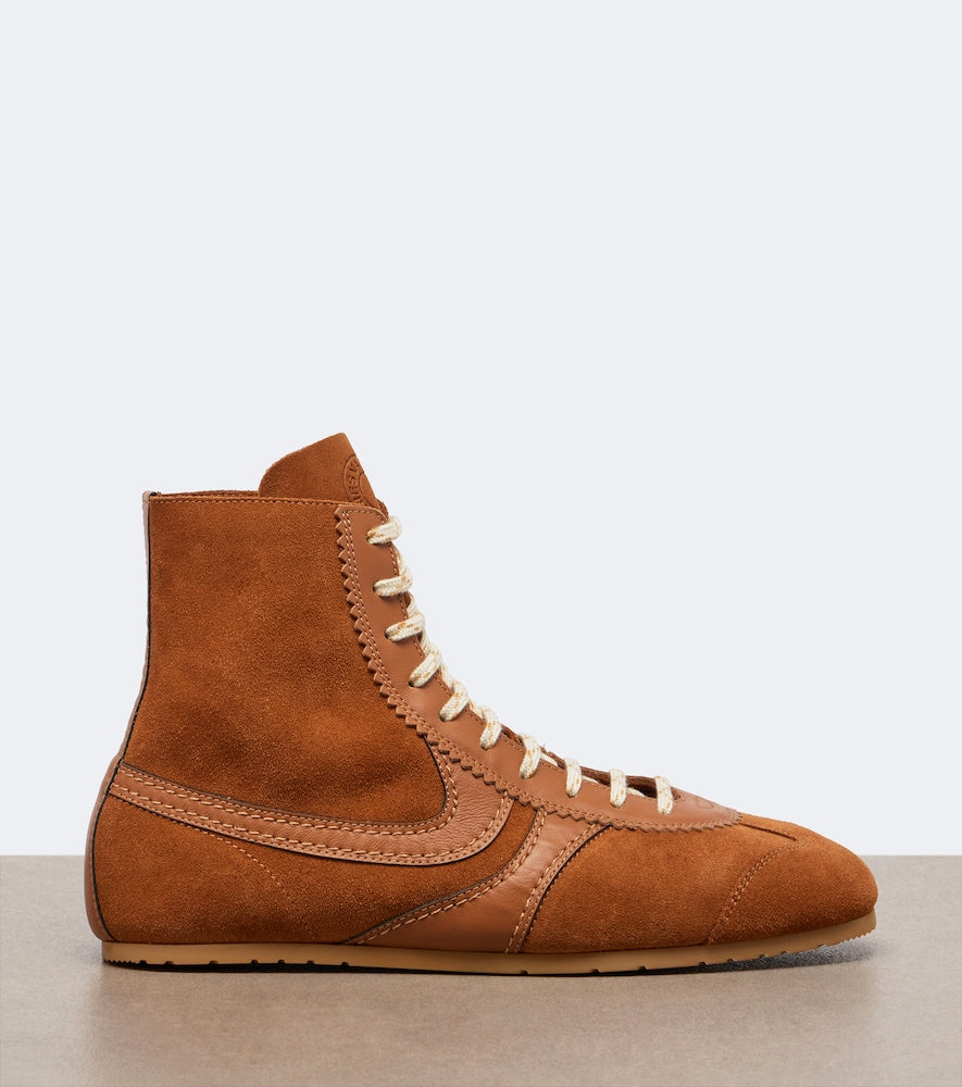 Dries Van Noten Leather-trimmed suede high-top sneakers - Brown High Top Sneakers