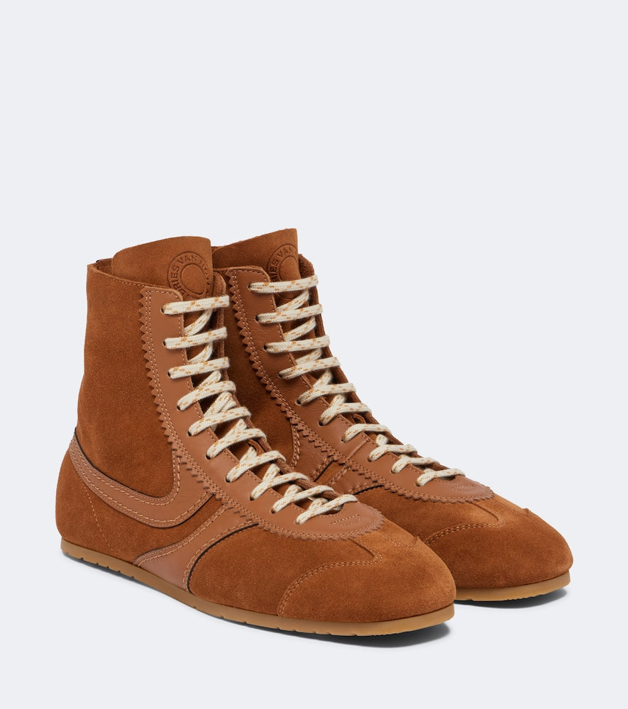 Dries Van Noten Leather-trimmed suede high-top sneakers - Brown High Top Sneakers