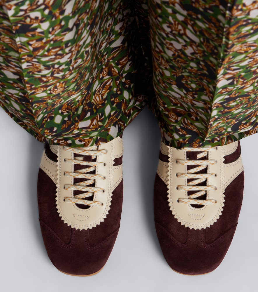Dries Van Noten Leather-trimmed suede sneakers - Burgundy Low-Top Sneakers
