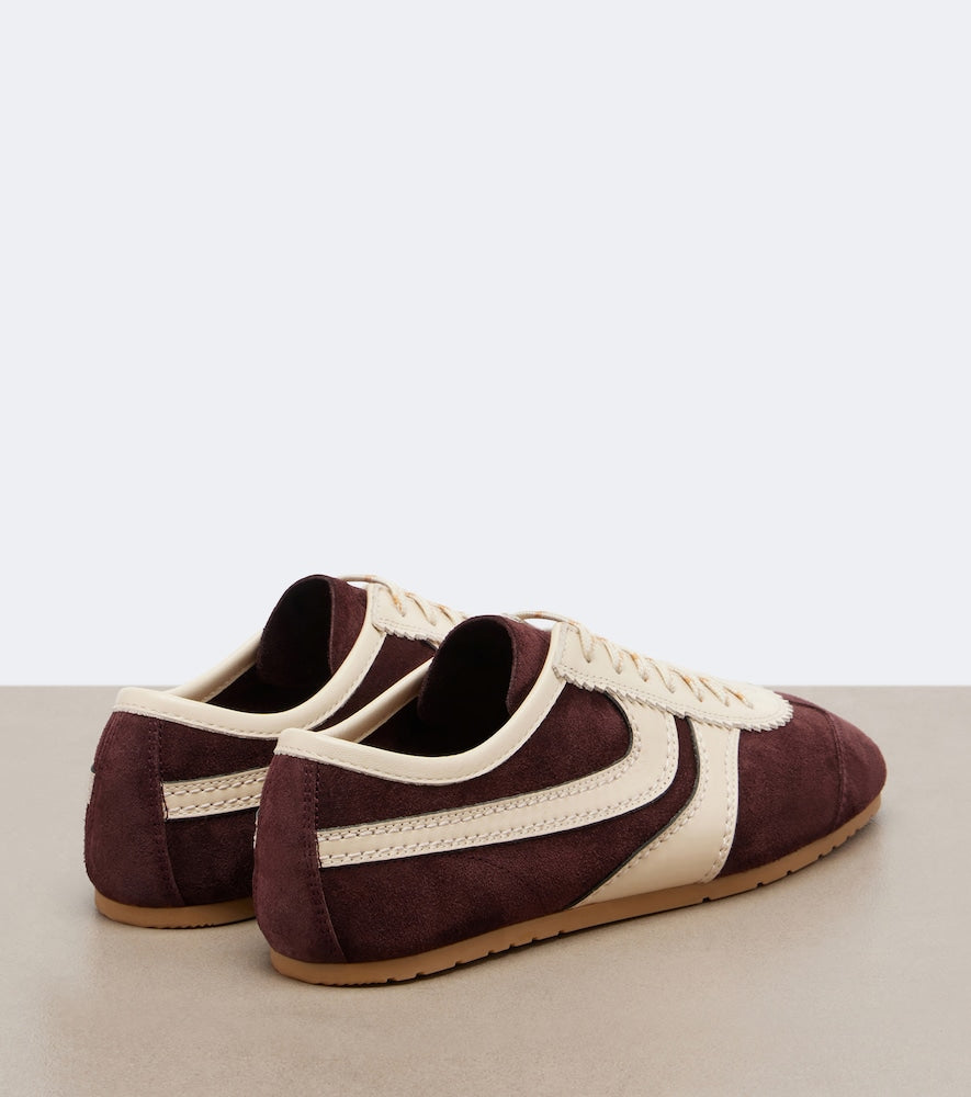 Dries Van Noten Leather-trimmed suede sneakers - Burgundy Low-Top Sneakers