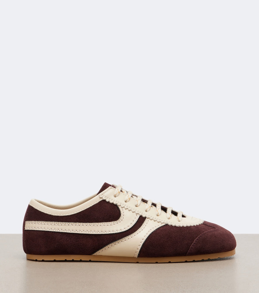 Dries Van Noten Leather-trimmed suede sneakers - Burgundy Low-Top Sneakers