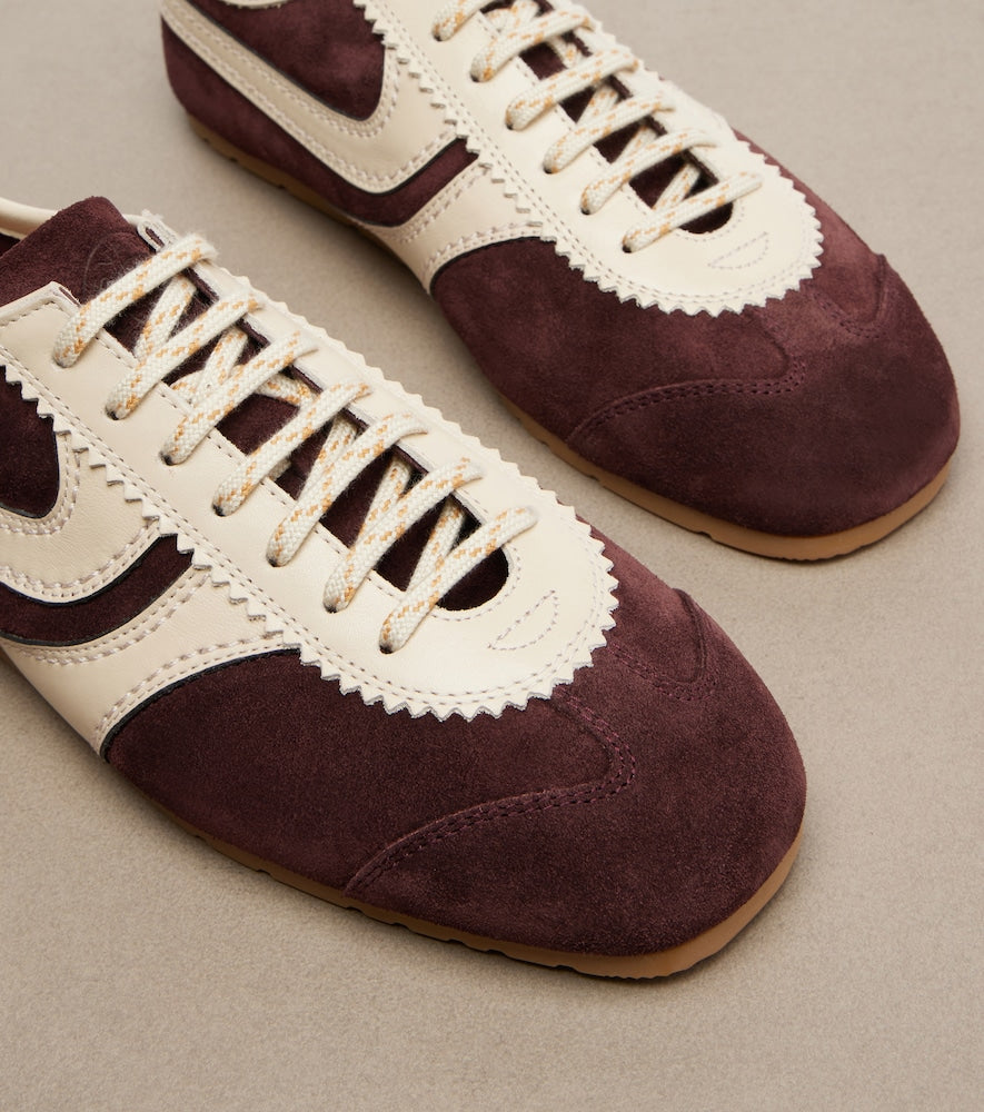Dries Van Noten Leather-trimmed suede sneakers - Burgundy Low-Top Sneakers