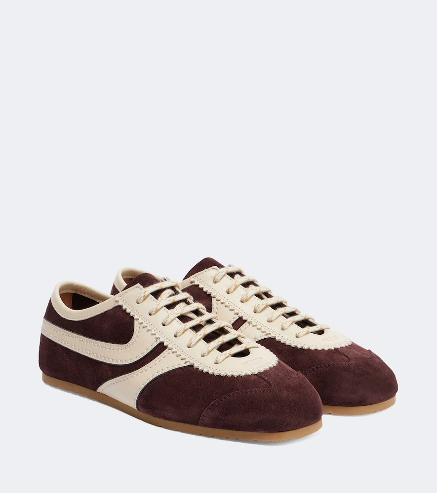 Dries Van Noten Leather-trimmed suede sneakers - Burgundy Low-Top Sneakers