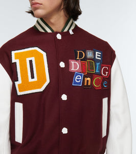 Due Diligence Leather-trimmed wool varsity jacket