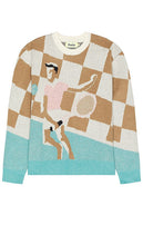 Duvin Design Racket Club Crew Knit Sweater in Brown - Duvin Design - Racket Club - Pull ras du cou en tricot marron - Duvin Design Racket Club 棕色圆领针织毛衣 - Duvin Design Racket Club Rundhals-Strickpullover in Braun - Duvin Design Racket Club 크루 니트 스웨터브라운 색상 - Maglione lavorato a maglia a girocollo Duvin Design Racket Club in marrone
