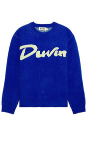 Duvin Design Shark Bite Crew Knit Sweater in Blue