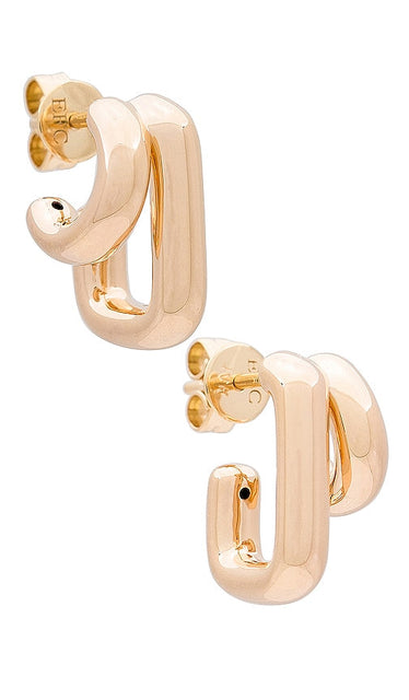 EF COLLECTION Double Gold Jumbo Huggie Earrings in Metallic Gold