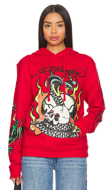 Ed Hardy Flame Cobra Hoodie in Red - Ed Hardy - Sweat à capuche Flame Cobra en rouge - Ed Hardy 红色火焰眼镜蛇连帽衫 - Ed Hardy Flame Cobra Kapuzenpullover in Rot - Ed Hardy Flame 코브라 후디 레드 색상 - Felpa con cappuccio Ed Hardy Flame Cobra rossa