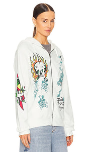 Ed Hardy Flame Skull Hoodie in Ivory