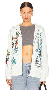 Ed Hardy Flame Skull Hoodie in Ivory - Sweat à capuche Ed Hardy Flame Skull en ivoire - Ed Hardy 象牙色火焰骷髅连帽衫 - Ed Hardy Flame Skull Kapuzenpullover in Elfenbein - Ed Hardy 플레임 스컬 후디 아이보리 색상 - Felpa con cappuccio Ed Hardy Flame Skull in avorio