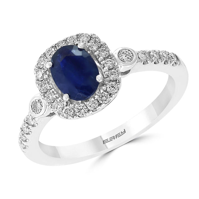 Effy Blue Sapphire and Diamond Halo Ring 1/3ctw