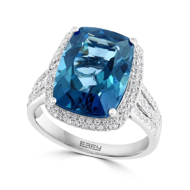 Effy London Blue Topaz and 1/2ctw Diamond Double Halo White Gold Ring