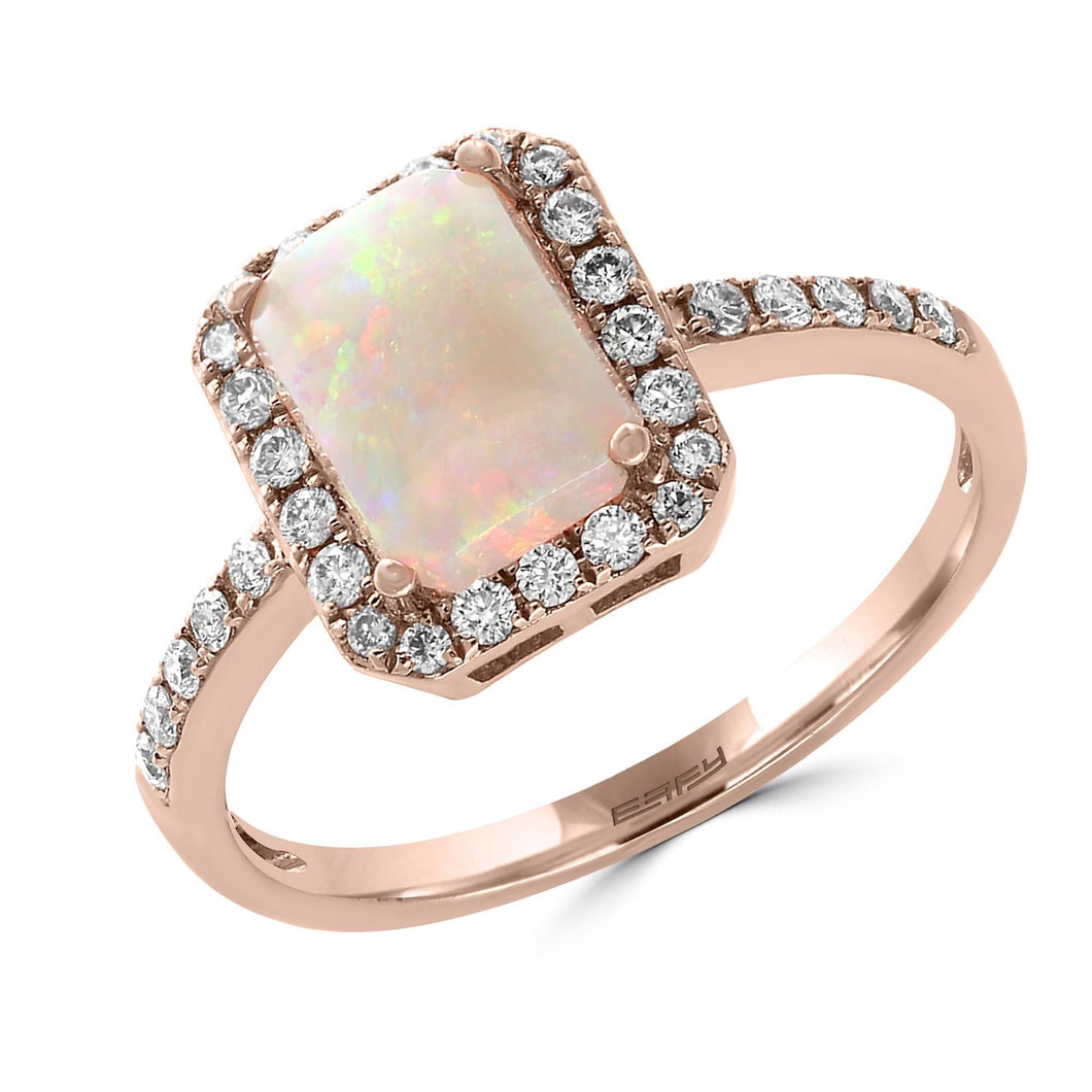 Effy Rose Gold Genuine Opal and Diamond Halo Ring 1/4ctw