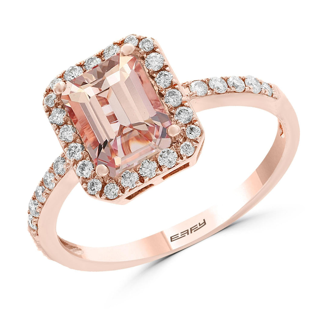 Effy Rose Gold Morganite and Diamond Halo Ring 1/4ctw