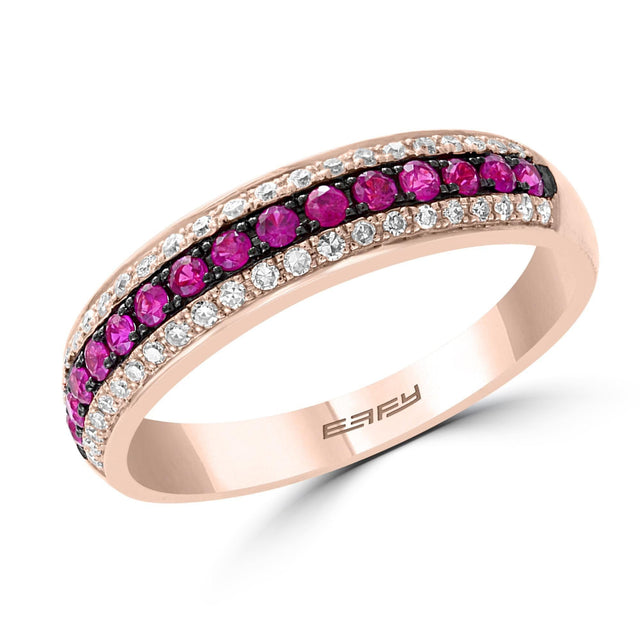 Effy Rose Gold Ruby and Diamond Band Ring 1/6ctw