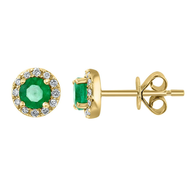 Effy Round Emerald 1/8ctw Diamond Halo Yellow Gold Stud Earrings