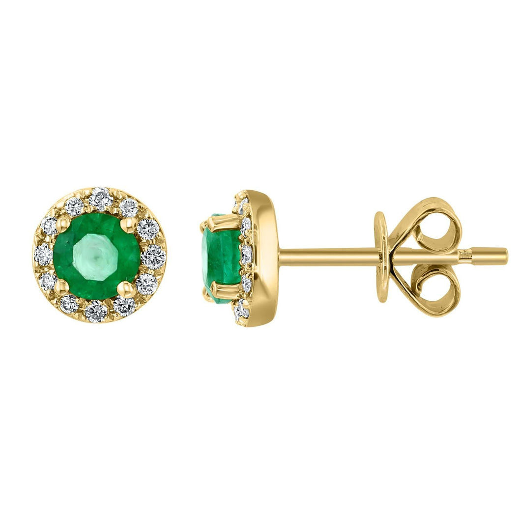 Effy Round Emerald 1/8ctw Diamond Halo Yellow Gold Stud Earrings