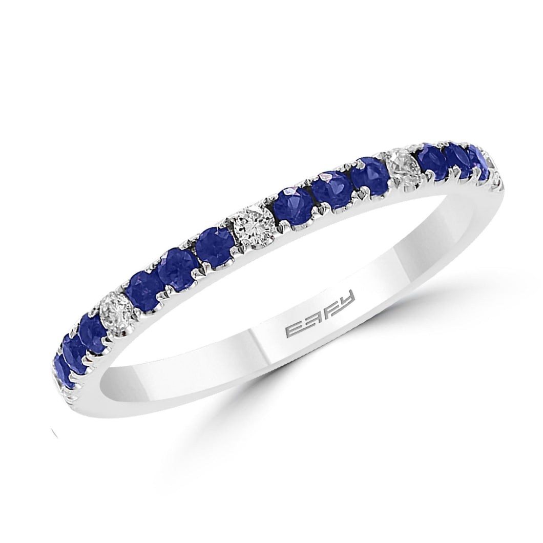 Effy White Gold Blue Sapphire and Diamond Stackable Ring 1/10ctw