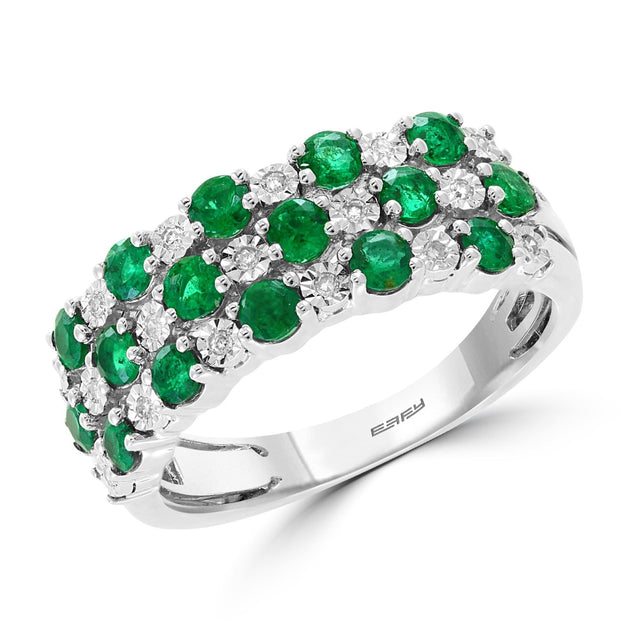 Effy White Gold Emerald and Diamond Ring 1/20ctw
