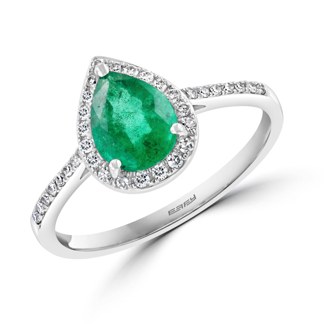 Effy White Gold Emerald and Diamond Ring 1/6ctw