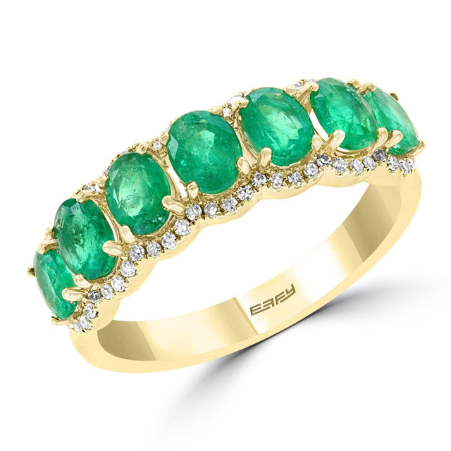 Effy Yellow Gold Emerald and Diamond Seven Stone Ring 1/5ctw