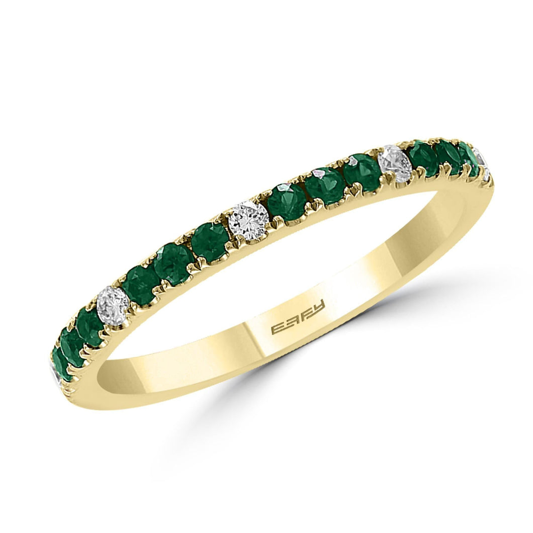 Effy Yellow Gold Emerald and Diamond Stackable Ring 1/10ctw