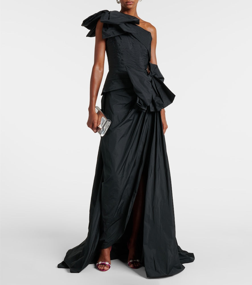 Elie Saab Bow-detail one-shoulder taffeta gown