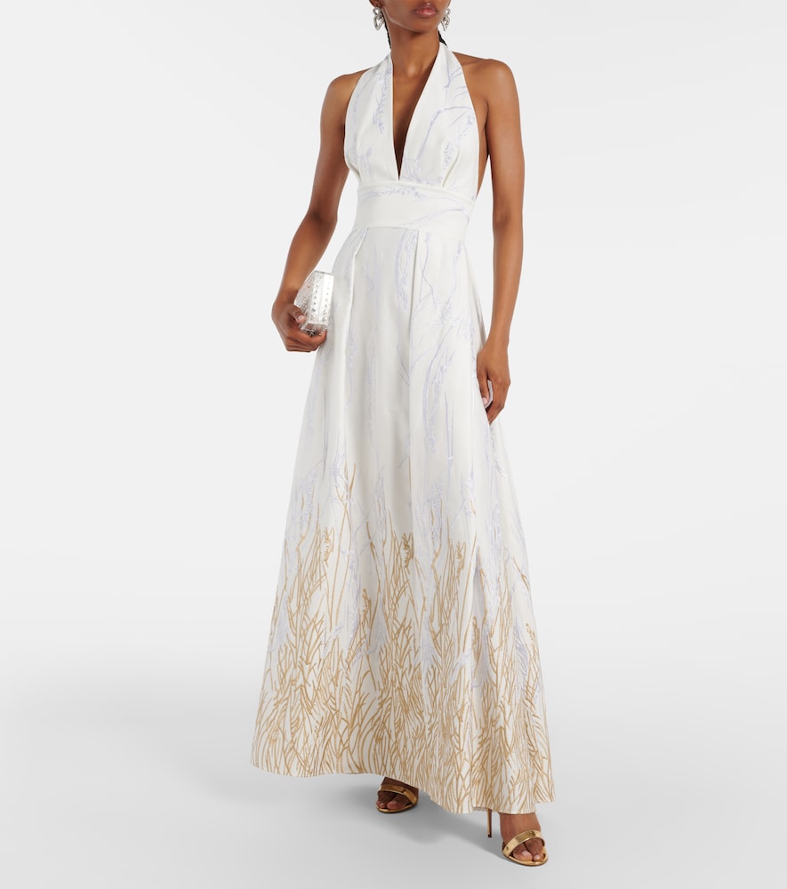 Elie Saab Embroidered halterneck cotton-blend gown