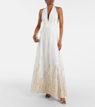 Elie Saab Embroidered halterneck cotton-blend gown