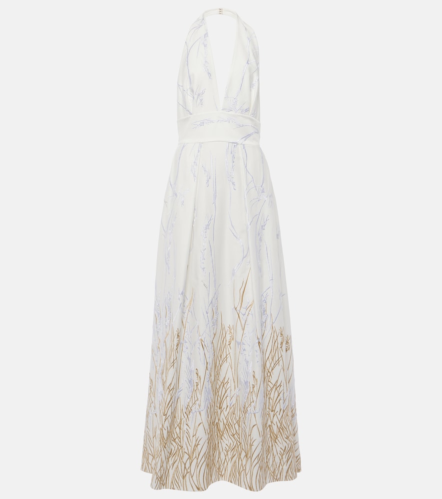 Elie Saab Embroidered halterneck cotton-blend gown. Elie Saab 刺绣露背棉混纺礼服